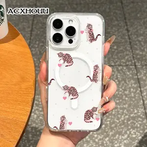 Magnetic Coquette Case for iPhone 17 16 E Pro Max 15 Plus 14 13 12 11 XS XR, Pastel Tabby Kitten Pink Love Design | Shockproof, Girly, Stylish, Silicone, and Trendy Protection