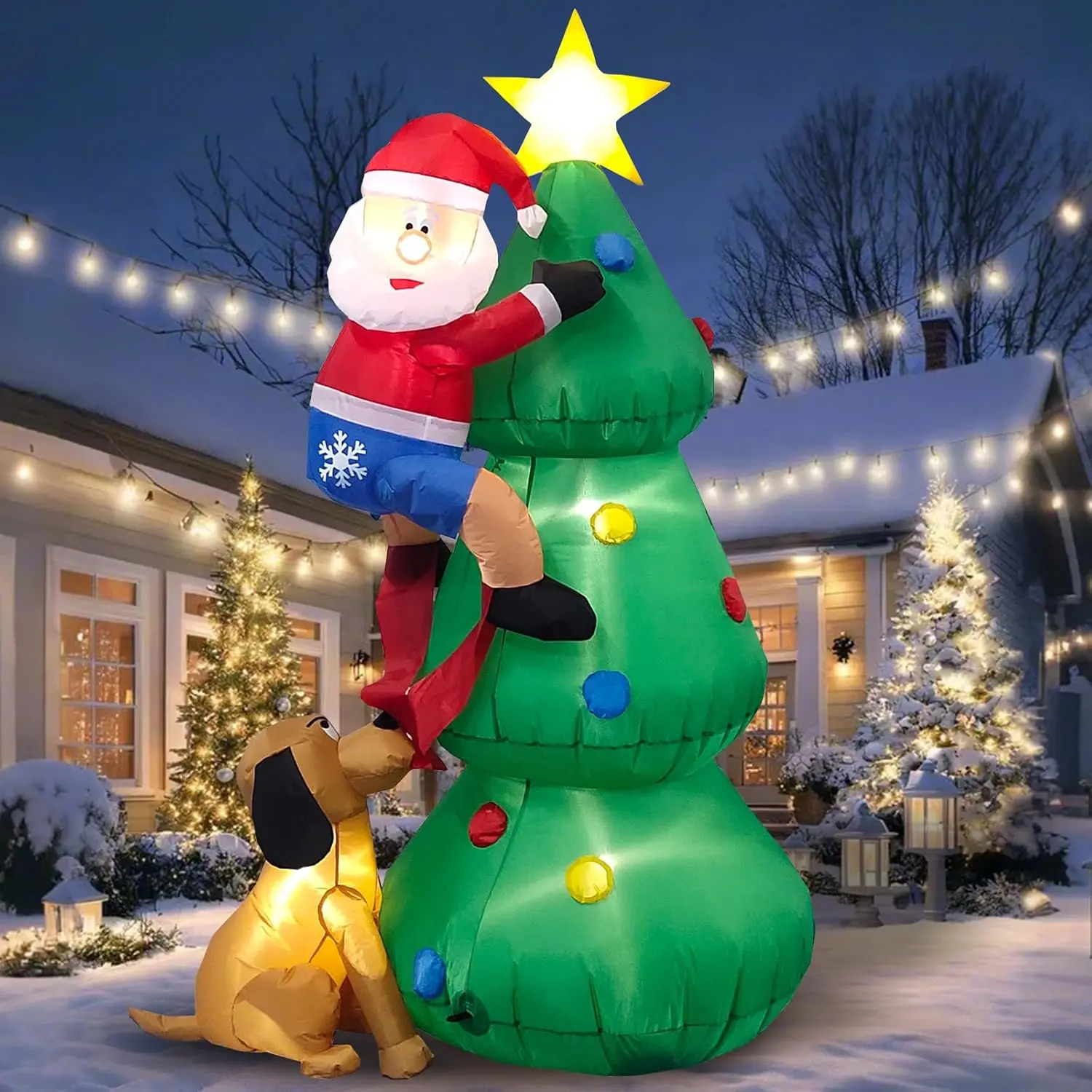 6 FT Tall Christmas Inflatables Outdoor Tree Santa Dog Decoration | Built-in LEDs, Giant Funny Merry Xmas Blow Up Yard Lawn Inflated Decor, Waterproof Fabric, Windproof Kit for Winter Vacation Colorful Magical