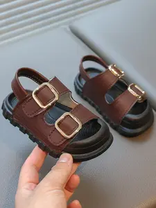Infant Toddler Sandals, Lightweight Luxury Simple Style, Square Metal Buckle, Anti-Slip Durable Sole, Adjustable Velcro, Summer