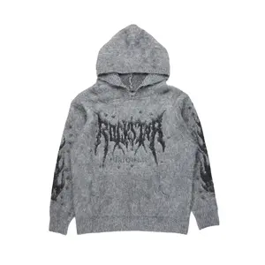 Keshay Grey Graphic Knit Hoodie