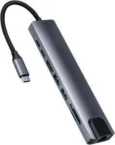 8 in 1 USB C Adapter, 4K@30Hz HDMI PD   Multi-Port Type C Hub with Ethernet, USB 3.0, SD/TF Card Reader, Type C Docking Station Compatible with Laptops, , Keyboard
