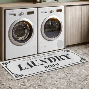 Laundry Room Rug Runner, Light Grey Runner Rug Laundry Rug Non Slip Waterproof Washable Laundry Mat - Laundry Mat Rug Runner for Laundry Room Hallway Bathroom Kitchen Floor