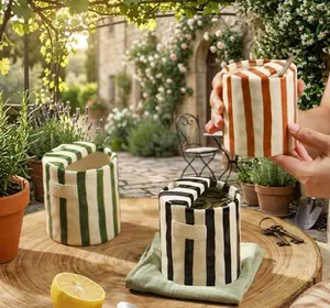 Colorful Striped Ceramic Coffee Cup Hand-Held Design for Home Office Use Hand-Pressed Texture Stylish Drinking Cup Halloween Party Favor