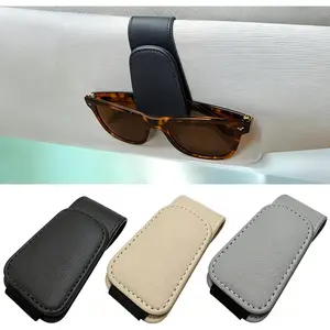 Sunglass Holder for Car Visor - 2 Pack Magnetic Car Glasses Holder Clip, Leather Eyeglasses Holder for Car, Universal Vehicle Sunglasses Hanger Eyeglasses Mount, Black