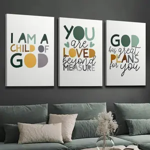 3 framed canvases, full of vibrant and inspirational Bible verses and fun letter designs, can be hung directly, home decoration, wall art, hanging on living room, bedroom, dining room, corridor, office walls