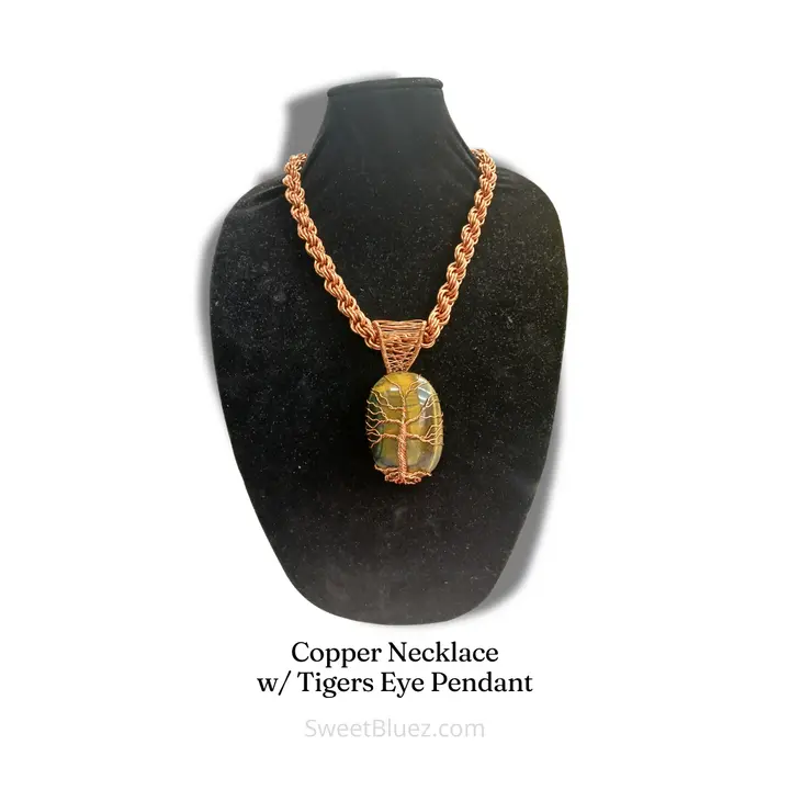 24" Copper Necklace & Tigers Eye Pendant