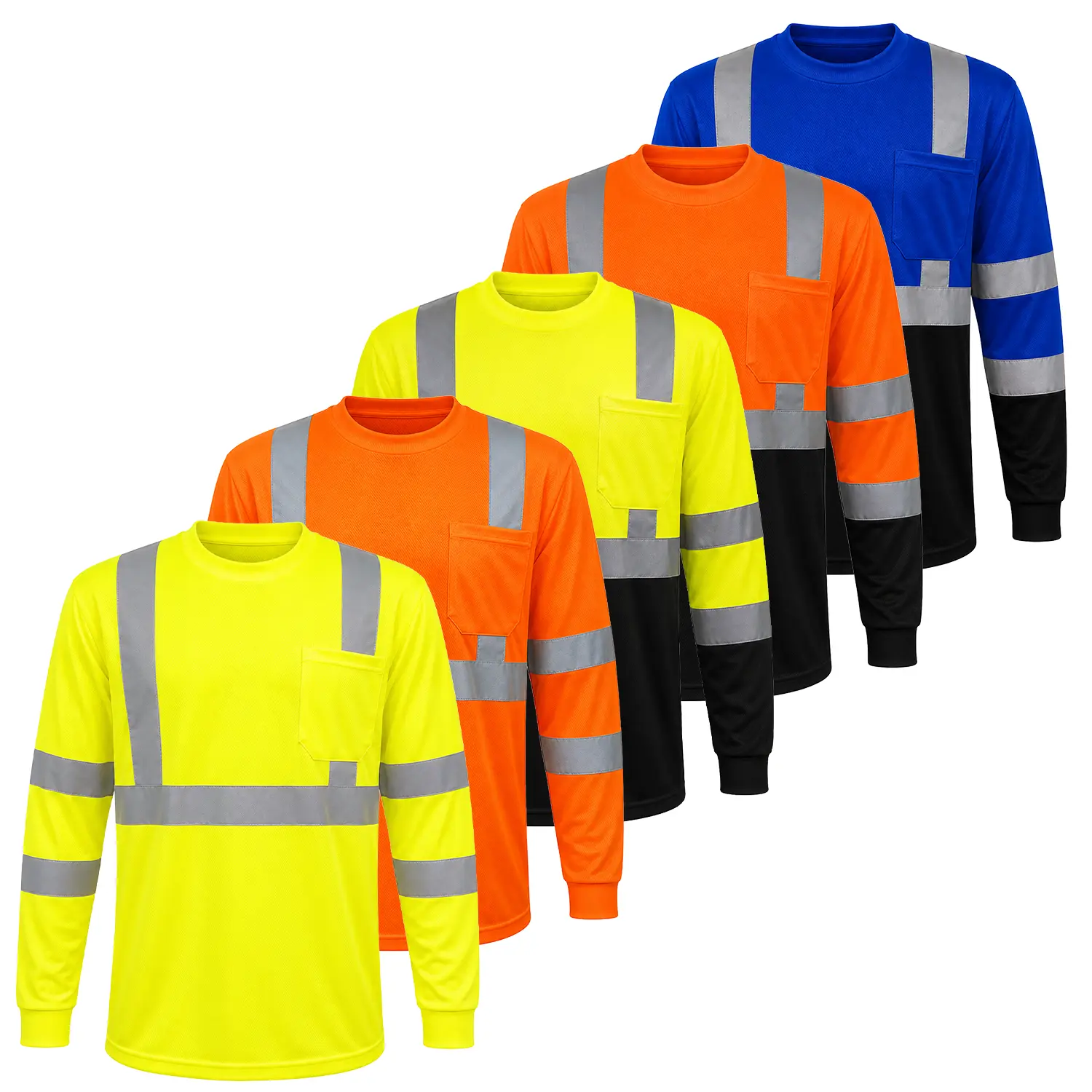 5 PACK - High Visibility Variety Pack - Solid Yellow and Orange or Two Tone Long Sleeve Safety Shirt - - Birdeye Fabric Safety Equipment