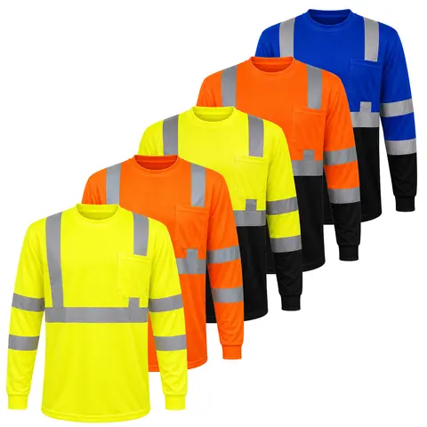 5 PACK - High Visibility Variety Pack - Solid Yellow and Orange or Two Tone Long Sleeve Safety Shirt - - Birdeye Fabric Safety Equipment