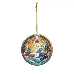 Unique Ceramic Christmas Deer Ornament - Holiday Gift for Xmas - Circle/Star/Heart/Oval Shapes