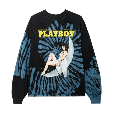 PLAYBOY Men's Oversized Cotton T-Shirt - December 1973 Cover Tie-Dye Long Sleeve Christmas Top, Menswear Apparel