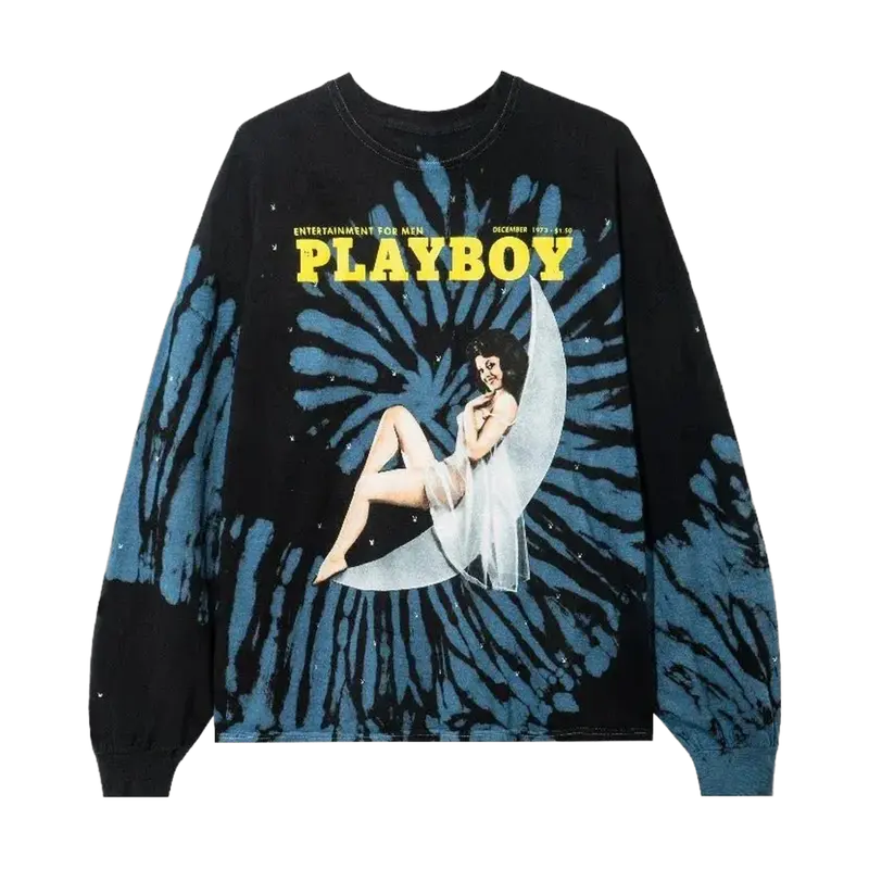 PLAYBOY Men's Oversized Cotton T-Shirt - December 1973 Cover Tie-Dye Long Sleeve Christmas Top, Menswear Apparel