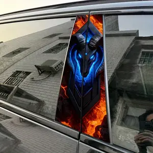 2pcs Blue-fire Ram Head B-pillar Waterproof Car Sticker DIY Car Door Pillar Decorative Sticker