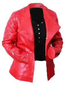 Women Valentines Red Biker Quilted Jacket