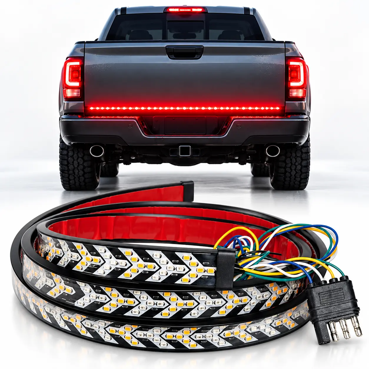47.2-Inch LED Tailgate Light Bar for Trucks, 528 SMD LEDs, Sequential Amber Turn Signals, Red Running Lights and Flashing Brake Lights, Flexible Waterproof 12V Rear Light Strip for Pickup Trucks and Trailers