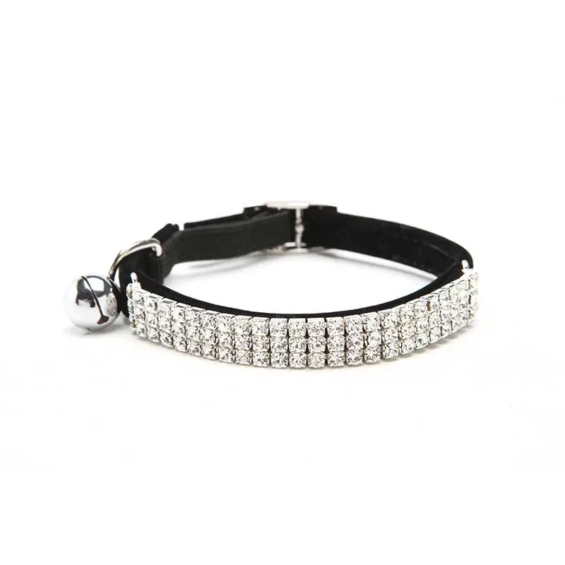 Rhinestone Decor Cat Collar, Adjustable Cat Necklace with Bell, Soft Cat Necklace for Daily Use, Pet Supplies