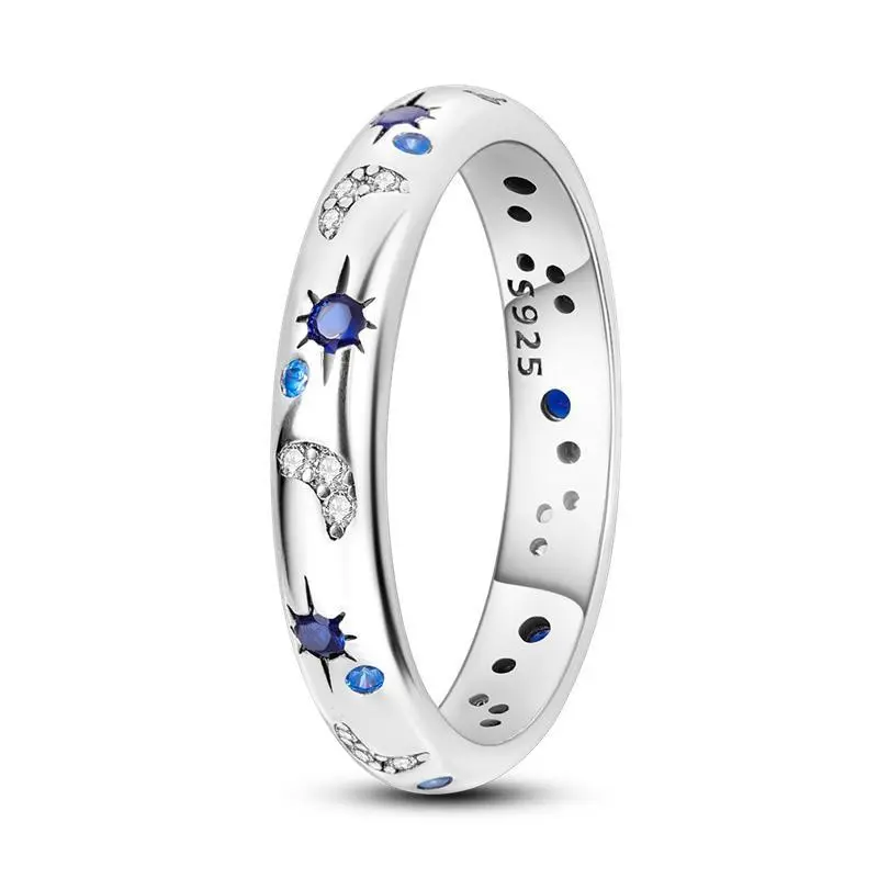 925 Silver-plated Sun Moon Star Ring, Elegant Ziron Ring with Simple Design, Perfect Gift for Lovers, Family and Friends