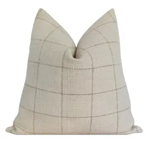 Cream and Light Brown Window Pane Pillow Cover, Cover Only