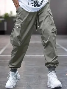 Men's Letter Patched Pocket Drawstring Waist Cargo Pants, Regular Fit Fashion Casual Jogger Pants for Daily Wear,  Teacher Outfits , Men's Streetwear, Mens Clothing, Going Out Outfit