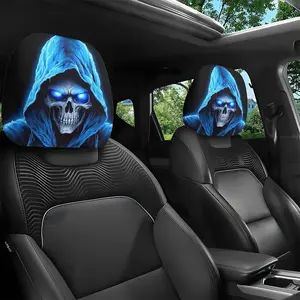 Blue Ghost Skull Car Headrest Covers, Universal Fit for All Seasons, Perfect for Long Trips & Daily Commutes, Halloween & Christmas Decorations, Car Accessories