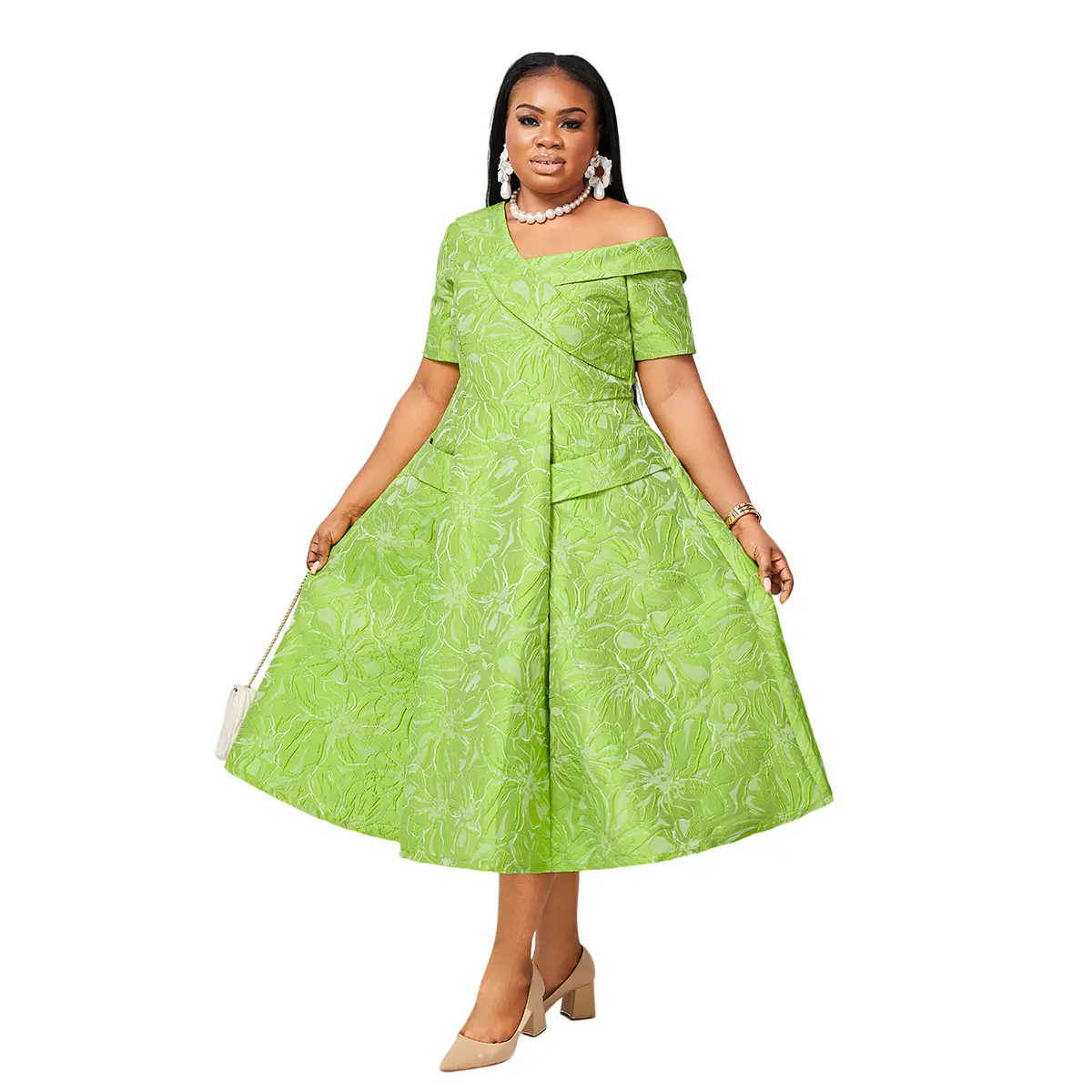 Classic Flared Dress in Green - Elegant Polyester Fabric for Women's Casual  Wear - Versatile & Timeless Design for Summer Events - TikTok Shop