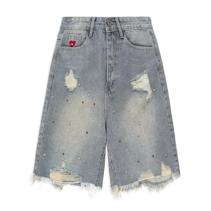 Aelfric Eden Y2K Rhinestone Jorts Baggy Shorts Summer 2025 Trends Streetwear Trendy Men's Jorts Women's Jorts Womenswear Bottom Pocket Clothes Cotton Denim