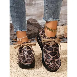 Women's Leopard Print Slip-On Sneakers, PU Leather & Rubber Sole, Fall Winter Casual Shoes, Comfortable Fashion Footwear