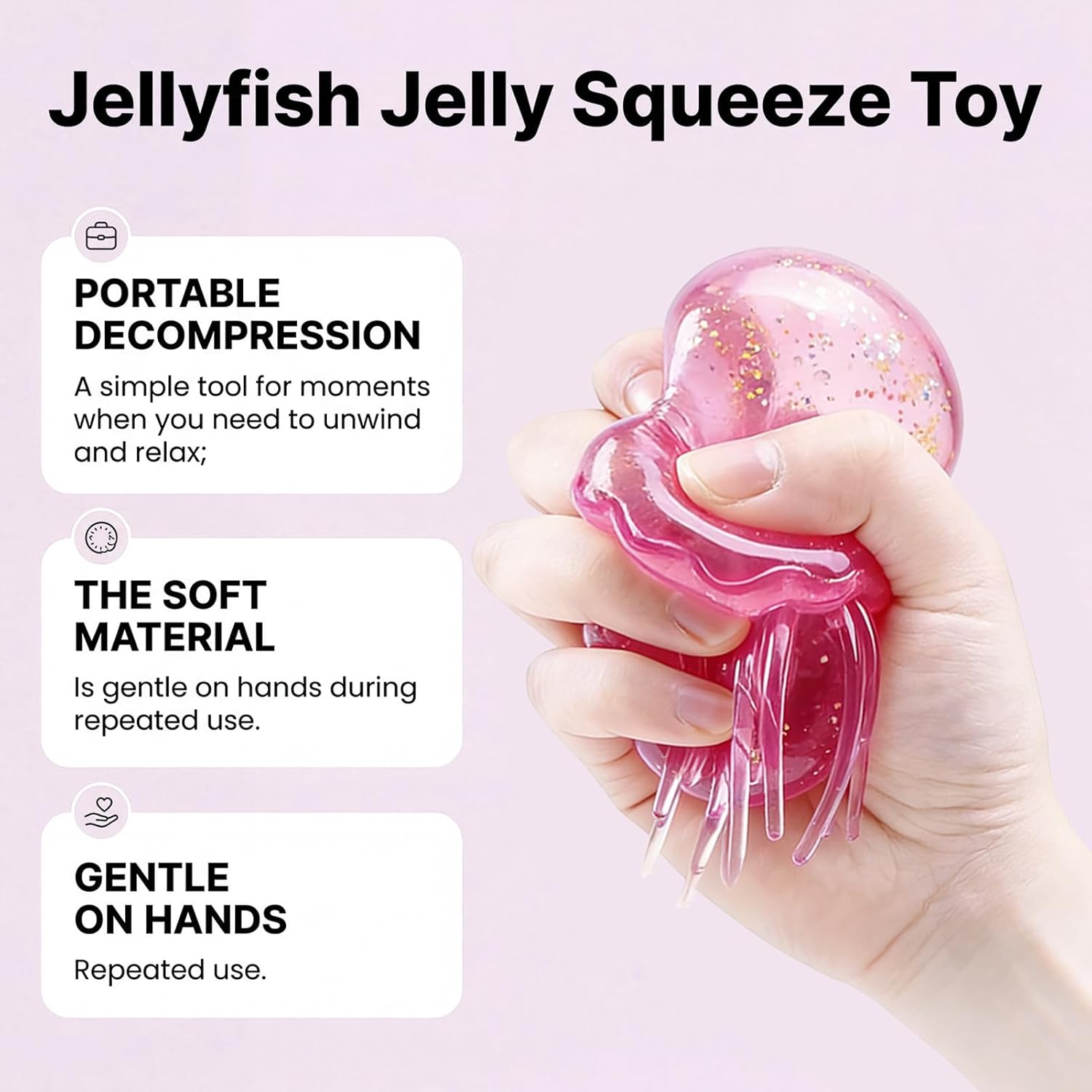 Jellyfish Squeeze Stress Ball, Soft Fidget Toy for Anxiety Relief, Quiet Sensory Play for Kids & Adults