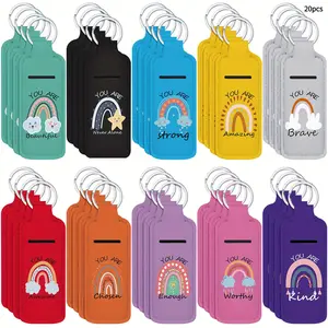 20pcs Bohemian Rainbow Lipstick Holder |   Portable Clip-on Lip Gloss Case Keychain with Inspirational Words, 10 Patterns in Deep Rainbow Color, Ideal for Halloween, Christmas Events & Party Supplies, Made of ABS and PC by LINNO