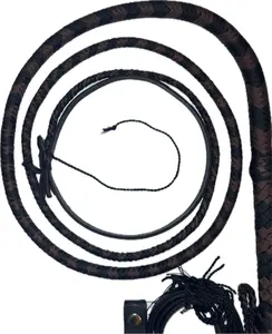 EPT Bull Whip - Brown & Black Paracord on Leather Bolsters 16 Ply - 4ft to 14ft Handmade with Storage Strap & Extra Cracker Replacements