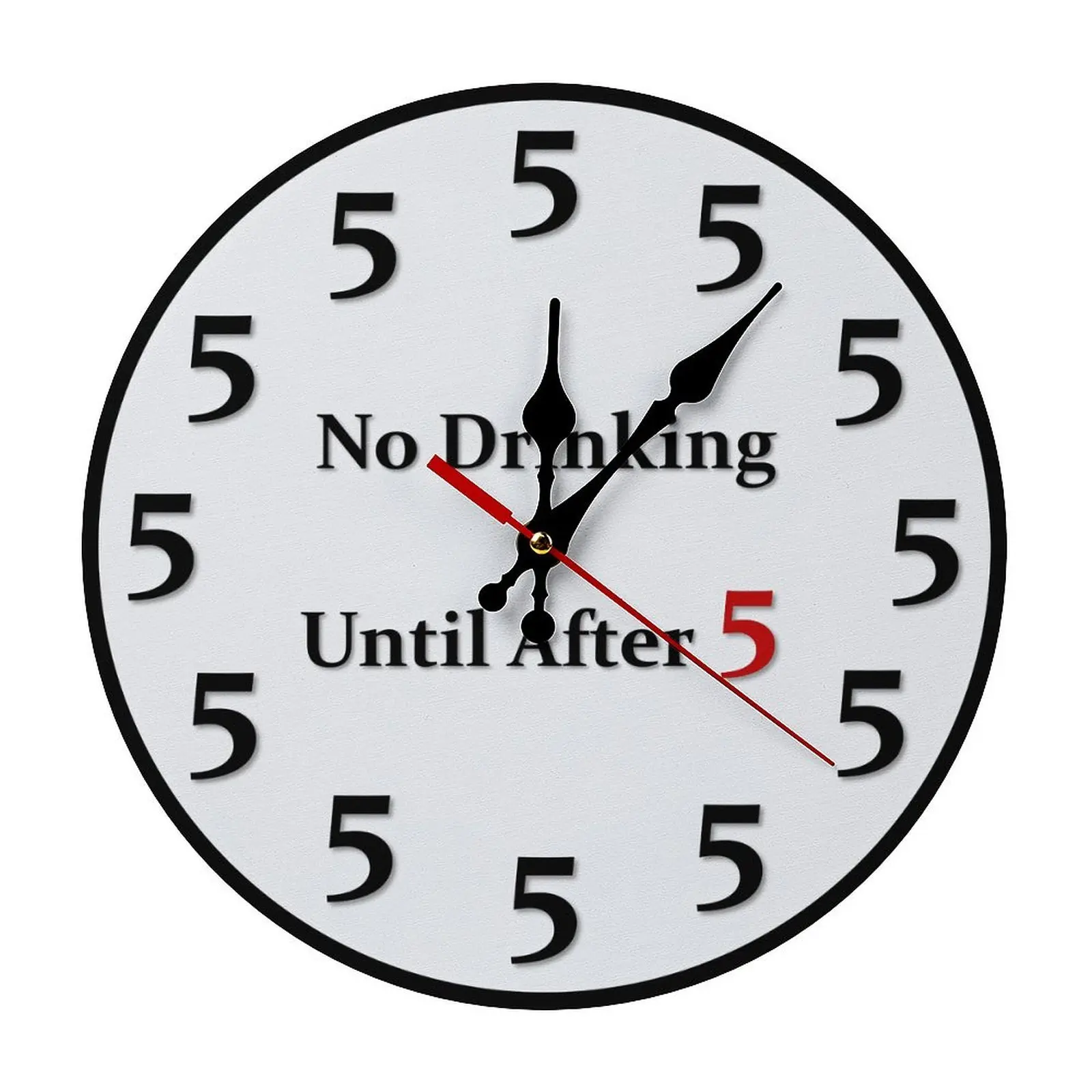 10x10in Lightweight Analog Wallclock - Silent Non-Ticking, "No Drinking Until After 5" Humor, All-Number 5 Design, Mountable Novelty Home Supplies Gift for Adult Beer Lovers, Decorative Creative Bar Decor for Industrial Farmhouse Home Bar