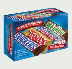 Mars SNICKERS TWIX 3 MUSKETEERS & MILKY WAY Full Size Christmas Candy Chocolate Bar Variety Box 18 ct Bulk Assortment Individually Wrapped