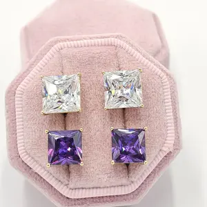 Zircon Square Clear Size 10mm High-Quality Glass Durable Finish Stud Earrings Jewelry for Trendy Fashion