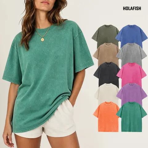 Holafish Women's Cotton Vintage Acid Wash T-Shirt - 1/2 Pcs, Round Neck, Short Sleeve, Oversized Soft Fabric, Everyday Summer Casual Streetwear Basic Tops