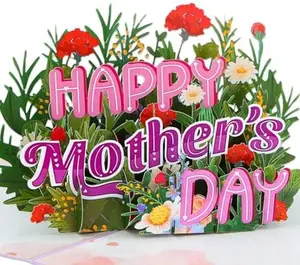 3D Pop Up Mothers Day Card - Handmade Red Carnations & Daisies Flower Greeting Card with White Pearlescent Envelope, Blank Insert, Seal, for Best Mom, Wife, Grandma, Daughter