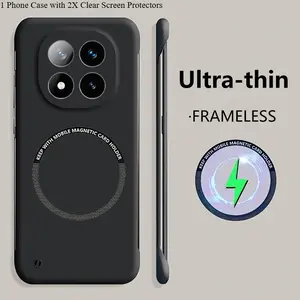 3pcs [1 Phone Case with 2X Clear Screen Protectors]Phone Case for Redmi Note 15 Pro+, Redmi Note 14 Pro+,Redmi Note 13 Pro+,Simple Monochrome Magnetic No Frame Semi- Edge Ultra- Thin Cooling Mobile Phone Case