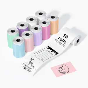 10 Rolls Self-Adhesive Multicolor Mini Printer Thermal Sticker Paper 53 x 28mm, 3 Rolls White and 7 Rolls color Printer Paper Compatible With Mini Thermal Printer Study Notes Journal Photos