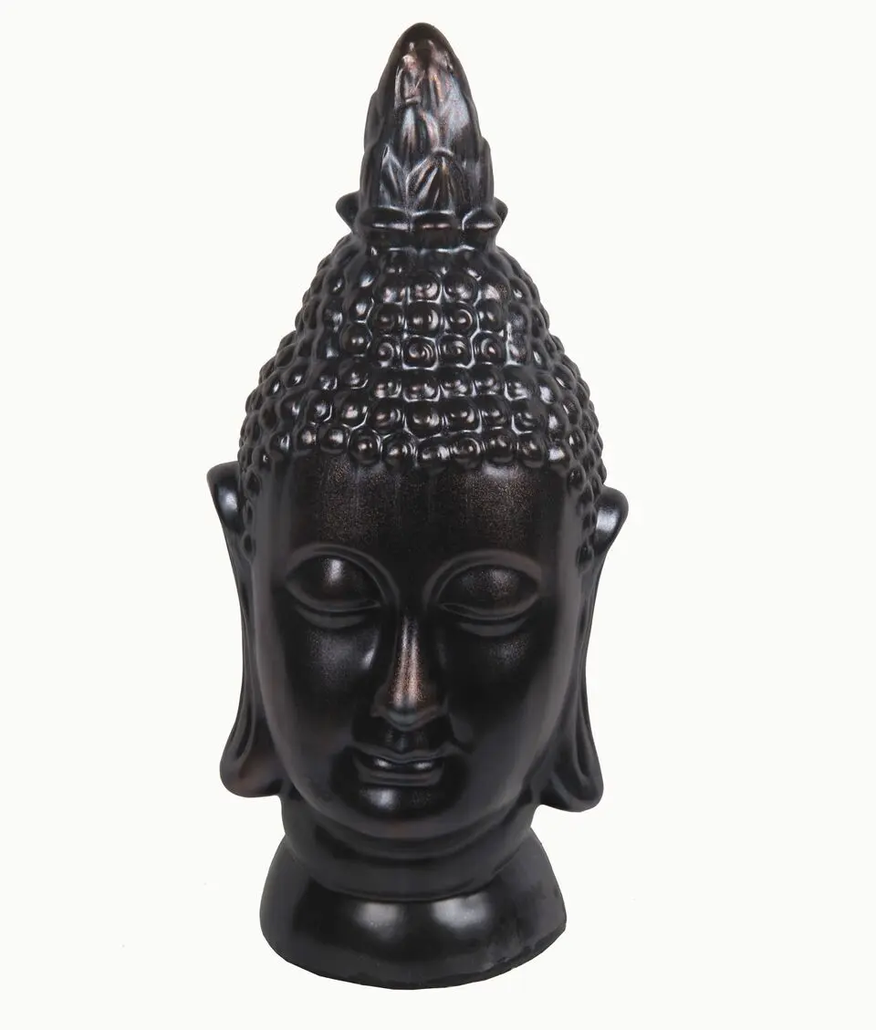Antique Bronze Ceramic Buddha Head Statue 25 Inches Tall