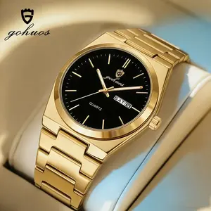 GOHUOS Men's Golden Business Fashion Quartz Watch Waterproof for Party luxury wrist watch & Daily Wear Trendy Exquisite Gift with Box & Bag