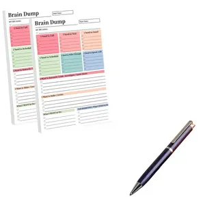 2-Piece Set Metal Luxury Retractable Pen with Ergonomic Grip, A5 Tear-Off Planner Notebook, Ideal for Office, Planning, Learning