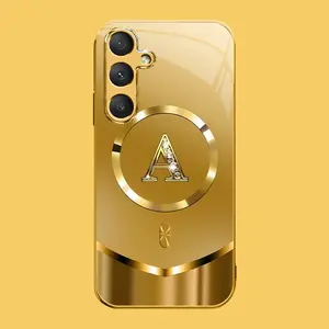 Suitable for [Galaxy S25] high-end MagSafe phone case🥰，Luxury Gold 26 Initial phone Case Bling Monogram 952