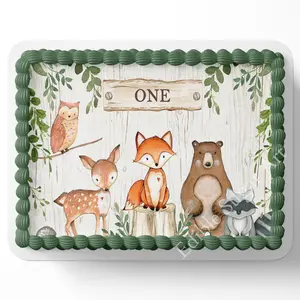 WOODLAND BIRTHDAY CAKE TOPPER Edible Image Woodland Birthday party Cake Topper Woodland Edible Image Sheet Cake