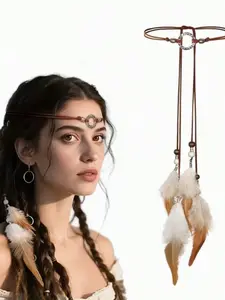 Bohemian Nordic Tribal Feather Headpiece, Lightweight Top Elf Design, Ideal for Ethnic Vintage Stage Performances, Travel Tassel Accessory