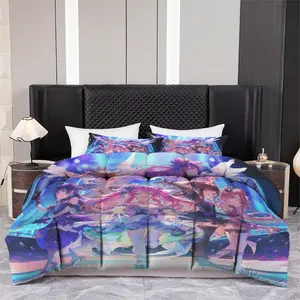 3pcs Printed quilt three-piece set (1 quiltr+2 pillowcases) - Anime Manga Aesthetic Bedding Set, Vibrant Character Comforter, Soft Comfortable Polyester Quilt, Modern Bedroom Decor, All Season Home Textile