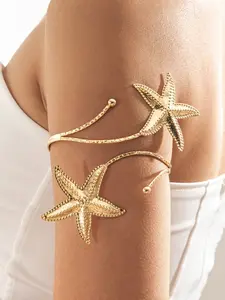 Adjustable Starfish Bracelet, Metal Open Bangle, Adjustable Cuff, Punk Style Hollow Out Design, Elegant Beach Jewelry for Women, All Seasons Wear