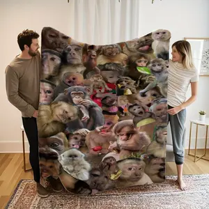 Charming Monkey Family Fleece Blanket - Soft All-Season Throw with Vibrant Cartoon-Style Faces, Perfect for Sofa, Bed, Office & Home Decor - Ideal Gift for Holidays & Special Occasions, Blanket for Couch, Playful Design, Cozy Feel Fabric