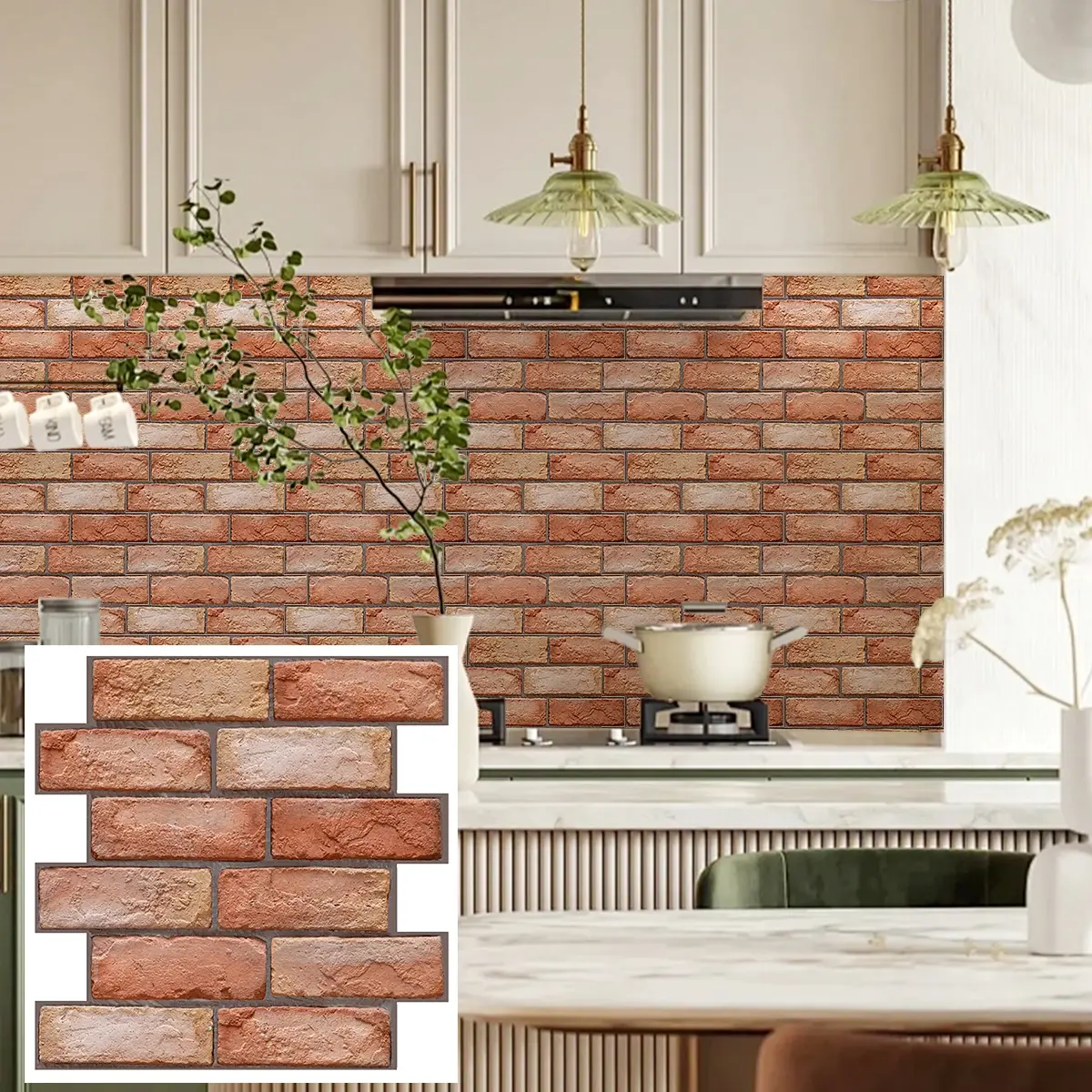 Retro Style Peel & Stick Wall Tiles, Easy Install Self Adhesive Wall Decals Waterproof Self Adhesive for Living Room, TV Area, Game Room, Office, Home, Kitchen Decoration