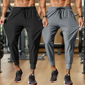 Men's High-Elastic Breathable Joggers - 2-Pack with Drawstring Waistband & Zipper Pockets - Perfect for Gym, Outdoor Running, & Casual Wear