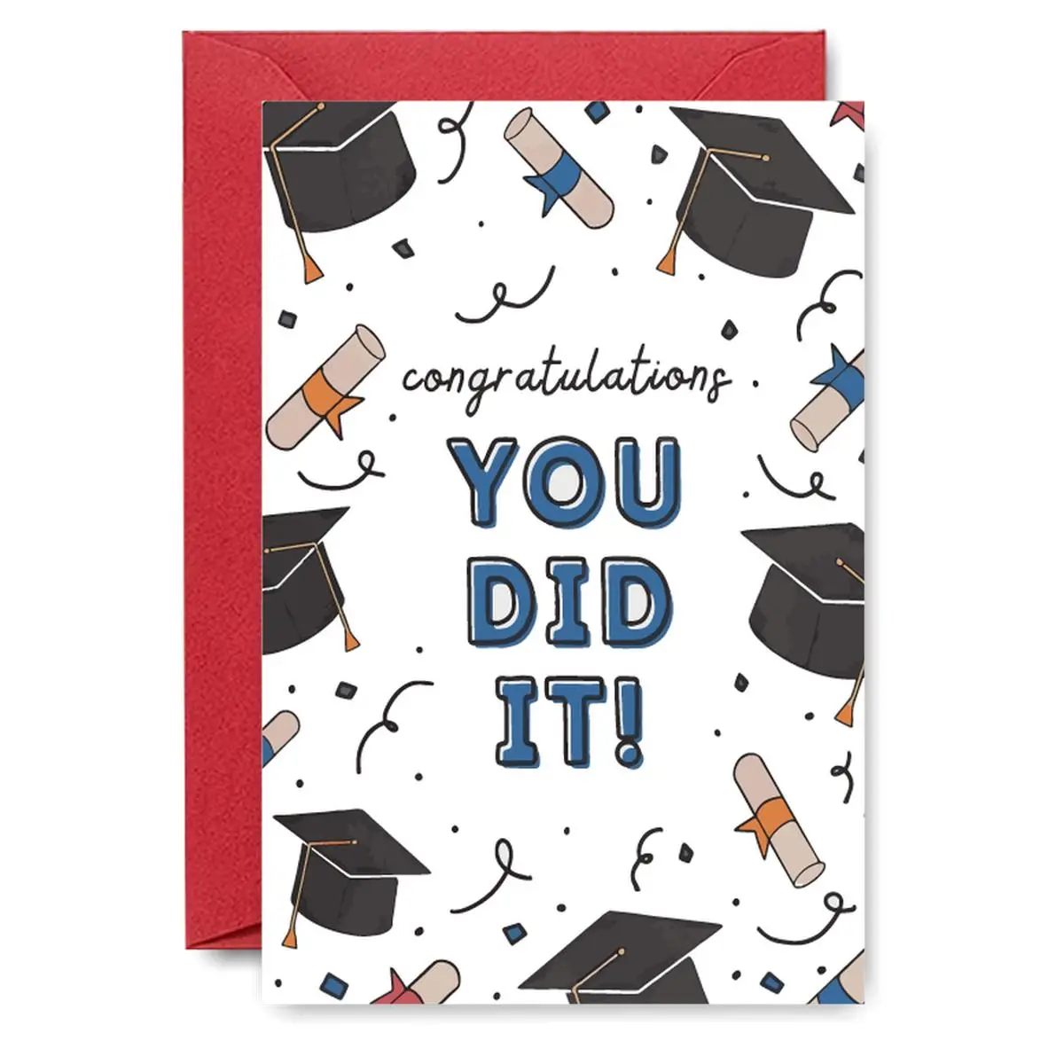 Congratulations Graduate Card, Graduation Cap & Confetti Pattern Greeting Card, Graduation Gift for Student, Loved Ones, Party Supplies