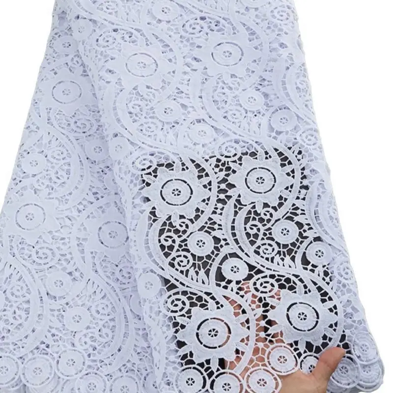 African High Exotic Guipure Lace Fabric 5 yard White Lace Design with Floral Patterns