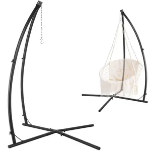 Arlopu Hanging Metal C-Stand for Chair(Stand Only), Hammock Chair Stand, Heavy Duty X-Base Steel Stand for Hanging Chair, w/Buckle & Spring Hook, for Indoor, Air Porch, Tree Tent, Lounger, Patio, Deck, Yard,360-Degree Rotation, Max Load 330lb